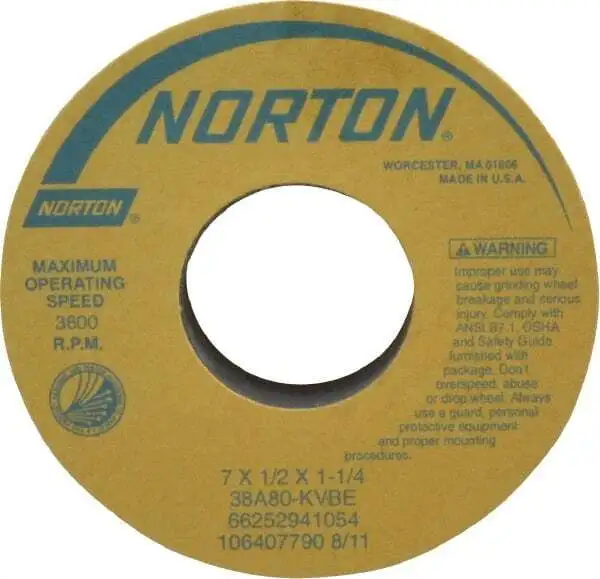 Norton 7" Diam x 1-1/4" Hole x 1/2" Thick, K Hardness, 80 Grit Surface Grindi...