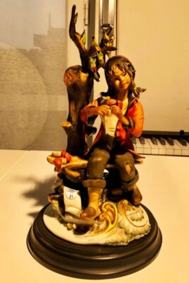 Vintage Sculpture  Statuina Capodimonte Sartori Raccoglitrice di funghi 