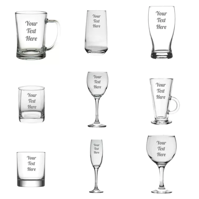 Personalised Engraved Glass, Custom Drinkware Gift Your Text Etched to any Glass