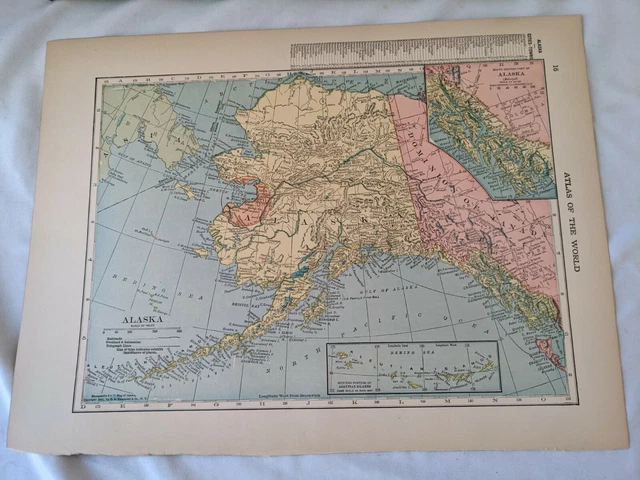 1910 Antique Full-Color ALASKA State Map Wall Art Decor