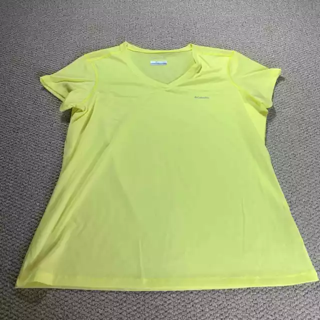 Columbia Womens T Shirt Size XL Yellow Tech Trek Omni-Wick Short Sleeves V-Neck