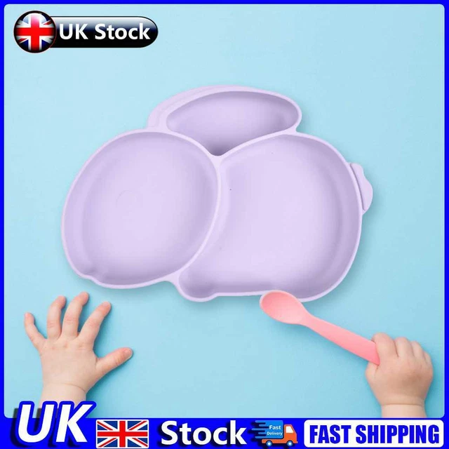 Cartoon Children Dishes Cute Silicone Baby Feeding Dishes Baby Cutlery (Purple)