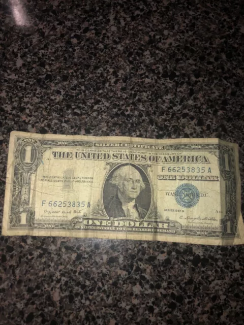 Used 1957 One Dollar Bill  Blue Seal Series A