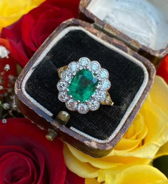 Art Deco Style Victorian Emerald Lab Created Diamond Cluster Gold Filled Ring