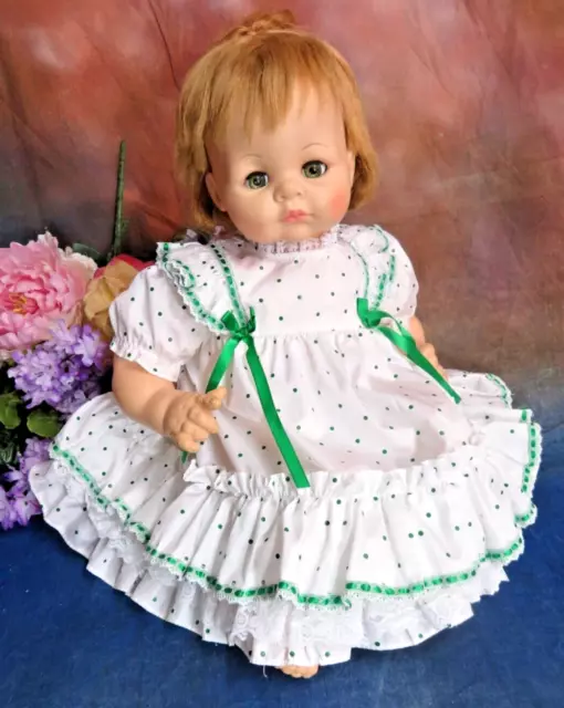 VINTAGE 60s DOLL DRESS white GREEN polka DOTS Saucy WALKER Shirley TEMPLE 18-24" 2