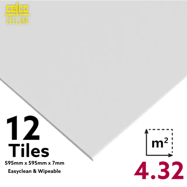 SUSPENDED VINYL CEILING TILES 600 x 600mm Wipeable 595mm  x 595mm 12 Tiles Pack