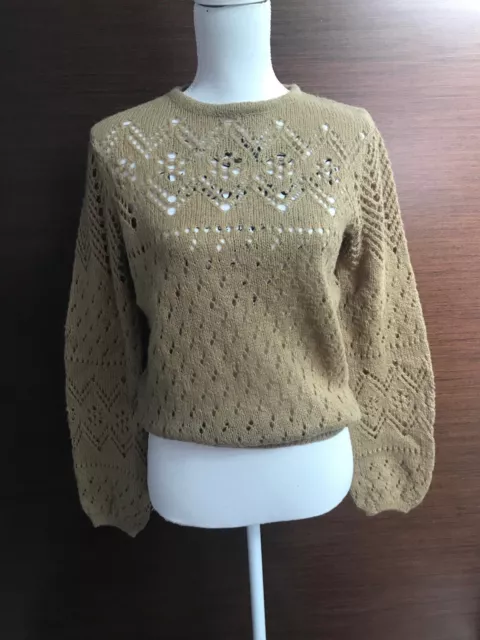 Maglia Fatta A Mano Vintage Traforata Colore Beige