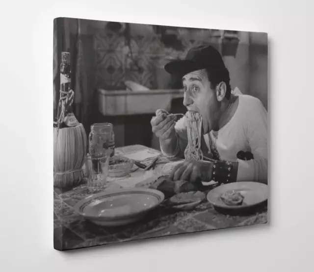 Alberto Sordi Spaghetti Quadro Stampa su Tela Vernice Pennellate Poster Tavola