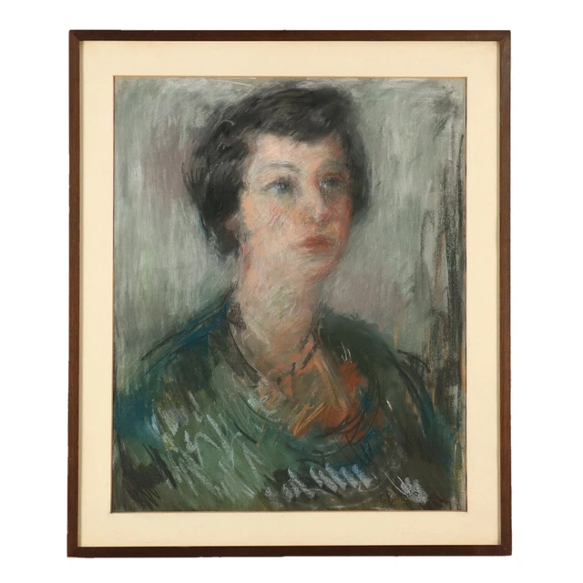 Un Portrait Féminin par E. Pastorio Technique Mixte sur Papier