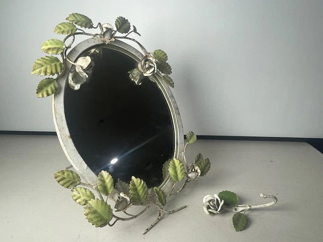 French Wrought Iron Mirror with Roses, Vintage.