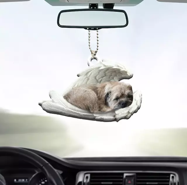 Border Terrier Dog Sleeping Angel Car Ornament, Dog Angel Wings Ornament