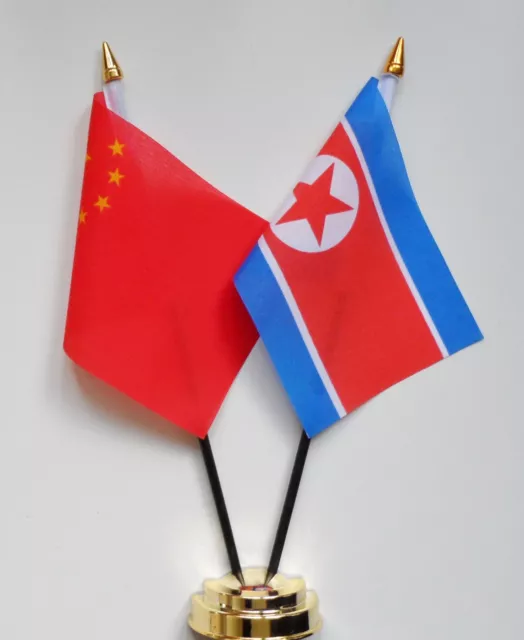 China & North Korea Double Friendship Table Flag Set