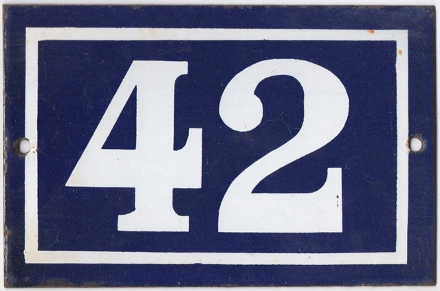 Old blue French house number 42 B door gate wall fence street sign plate plaque