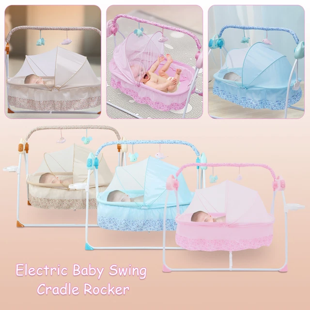 Cuna eléctrica de 3 modos cuna para dormir cama portero cama columpio de 3 velocidades + control remoto