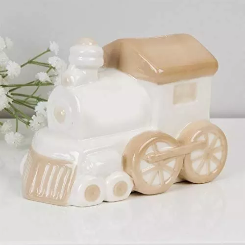 Bambino Train Ceramic Money Box Savings Bank - Neutral Nursery Decoration