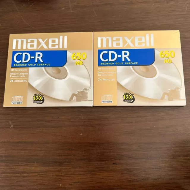 Maxell CD-R Disks 650MB 623310 Branded Gold Surface 74 Min 12x New Lot of 2
