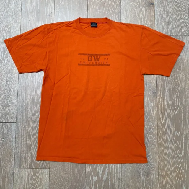 Vintage 90s George Washington University T Shirt Size Large Orange Logo