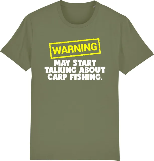 T-shirt unisex Warning May Start Talking About CARP FISHING Fisher slogan divertente