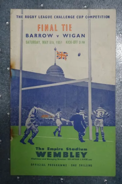 1951   RUGBY LEAGUE CUP FINAL    BARROW v WIGAN        Programme