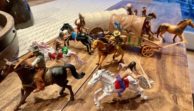 vintage plastic cowboys and indians With Horses And Covered Wagons -beautiful!
