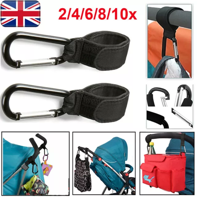 2/4/10x Universal Buggy Mummy Clips Pram Pushchair Shopping Bag Hook Carabiner