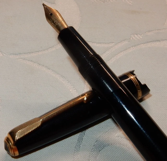 VINTAGE 1960'S PARKER SLIMFOLD FOUNTAIN PEN BLACK 14K GOLD MEDIUM NIB £ ...