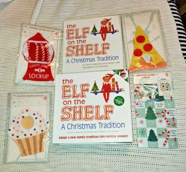 NIB LOT ~ ELF ON THE SHELF Blue Eyed BOY Red Outfit With Book & ACCESSORIES