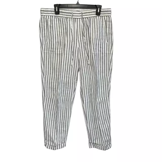 Lord & Taylor Drawstring Waist Linen Striped Pull On Pants Size LP White Gray