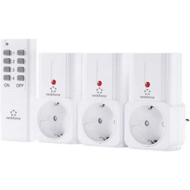 Set 3 prese radiocomandate 2000W Renkforce con telecomando 4 ch. 4 gruppi