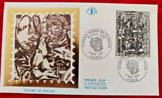 Enveloppe FDC 1er jour sur Soie, Oeuvre de ROUAN, VOLTA FACCIA 1991