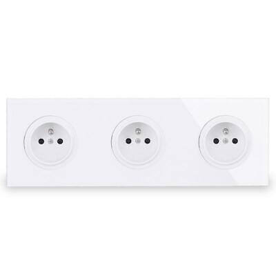 Triple Wall Power Socket Tempered Pure Glass Panel 16A French Polish Outlet