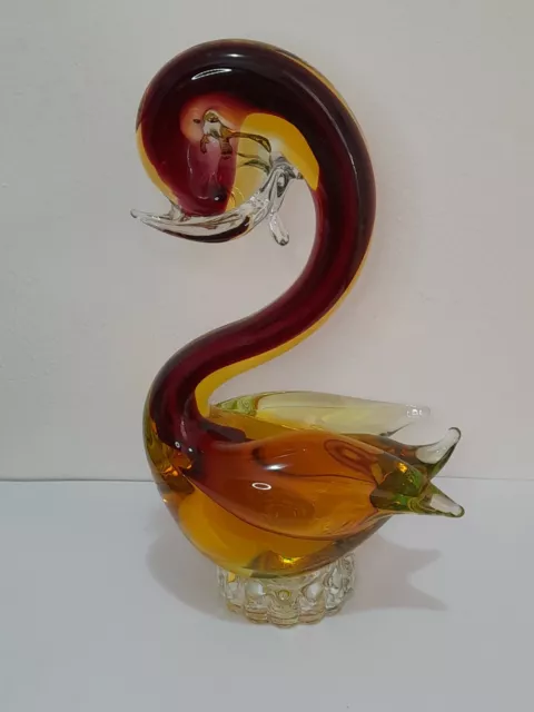 Murano Art Glass  Vetro Sommerso Anatra Papera Ambra Borgogna Verde Vintage