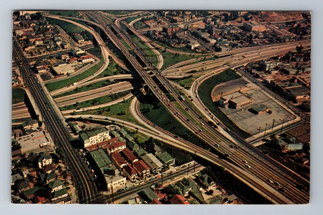 Los Angeles, CA-California, Aerial VIew Freeway System c1960, Vintage Postcard