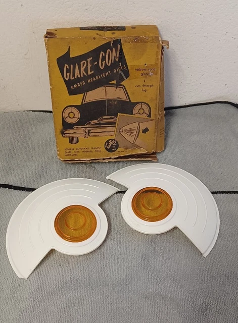 NOS 1930s 1940s 1950s GLARE-GON AMBER HEADLIGHT DISC FOG GM PACKARD CHEVY BUICK NOS 1930s 1940s 1950s GLARE-GON AMBER HEADLIGHT DISC FOG GM PACKARD CHEVY BUICK