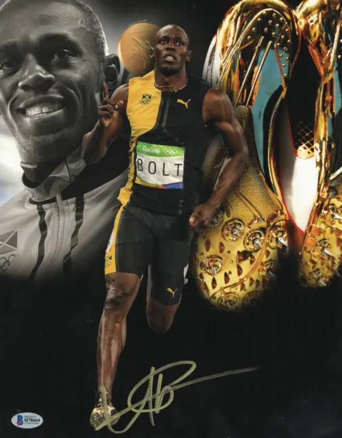 Jamaica Usain Bolt Signed 2009 Summer Olympics 'Jamaica' 11X14 Photo Bas Coa 11