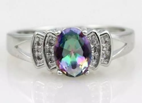 18K W GOLD EP 1.6CT MYSTIC RAINBOW TOPAZ DIAMOND SIMULATED RING sz 7-9 u choose