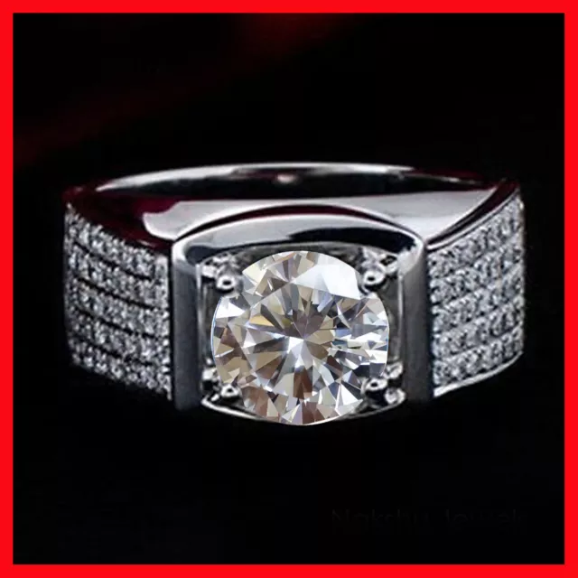 2.72 Ct White Round Moissanite Diamond Engagement Men's Ring 925 Silver Size 9