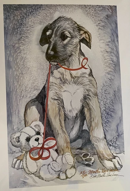Irish Wolfhound Puppy with Teddy  Ltd Edition Print 11x17 By Van Loan signed