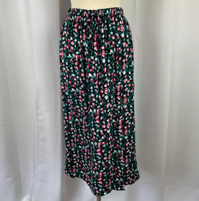 Vintage Skirt Womens Size Medium Petite Black Pink Floral Tulip Long Midi Y2K