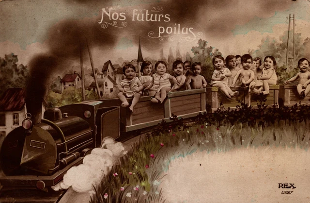 Nos Futurs Poilus Patriotic Babies Military World War 1 RPPC B81