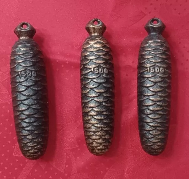 SET OF 3 Vintage German Hones Cuckoo Clock Pine Cone Iron Weights 1500g 7”