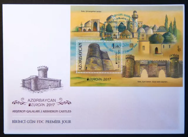 Aserbaidschan Azerbaijan Europa CEPT 2017, Burgen/Castles, FDC, Block souv.sheet