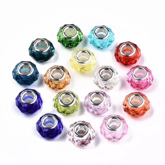 100x Transparent Crystal Resin Faceted European Bracelet Spacer Beads Making