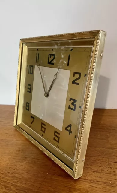 Superb Art Deco 1930S Square Brass Large Mantle Clock