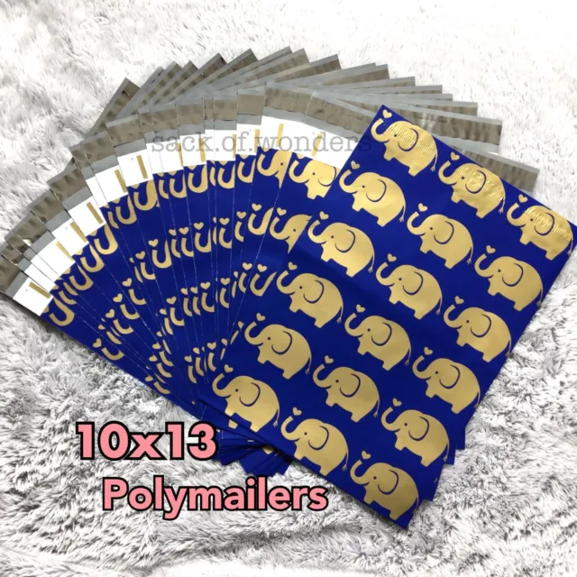 40 Designer Printed Poly Mailers 10X13 Shipping Envelopes Bags GOLD ELEPHANTS