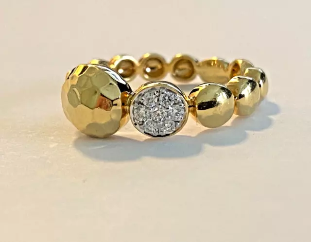 John Hardy 18K Yellow Gold Palu Hammered Dot & Diamonds Band Ring Size 6