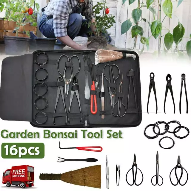 16Pcs Carbon Steel Branch Cutter Scissors Kit Nylon Case Garden Bonsai Tool Set