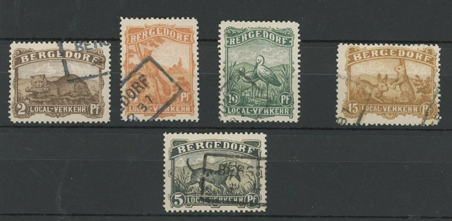 Deutsches Reich Privatpost Bergedorf 5 gestempelte Briefmarken