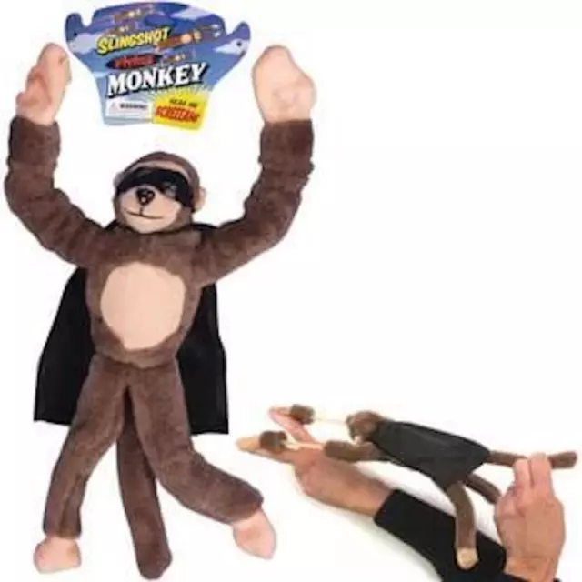 SCREAMING FLYING MONKEY SLINGSHOT TOY WITH MASK AND CAPE  PLUSH  kids shoot fun