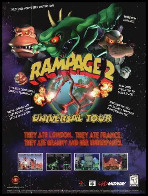 Rampage 2 1998 Nintendo-print ad / mini-poster-Game room,man cave art décor